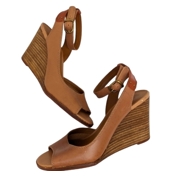 Lucky Brand Womens Juanita Ankle Leather Wedge Sandals shoes sz 9.5B - Picture 1 of 13